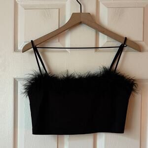 Urban Outfitters Time After Time Feather Trim Tank Top Black size large